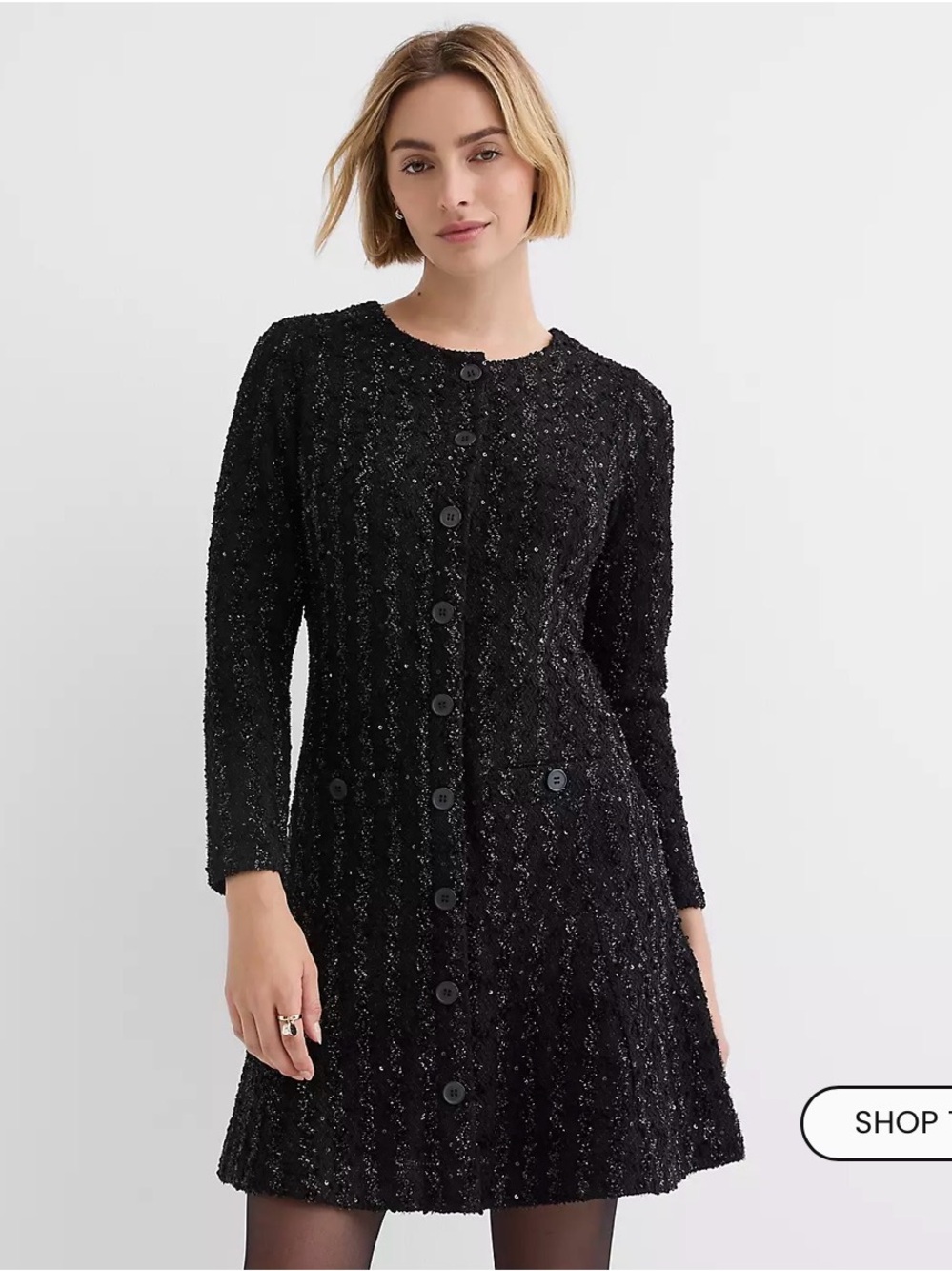LOFT Black Shimmer Boucle Mini Pocket Dress